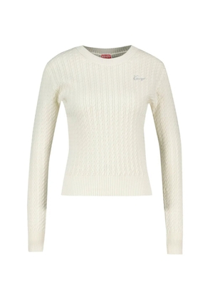 Kenzo Signature-embroidered cable-knit sweater - Neutrals