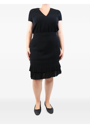 Etro Pre-Owned pleated-trim V-neck midi dress - Black