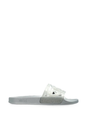 Diesel Sa-Clyde glitter-effect logo-plaque slides - Grey