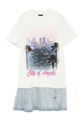 Balenciaga graphic-print pleated denim dress - White