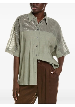 Brunello Cucinelli sequin-embellished sheer-yoke shirt - Green
