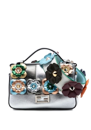 Fendi Pre-Owned 2010-2026 Micro Bicolor Metallic Leather Flowerland Double Baguette satchel - Silver