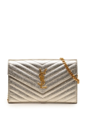 Saint Laurent Pre-Owned 2017 Metallic Grain De Poudre Matelasse Chevron Monogram Chain Wallet crossbody bag - Gold
