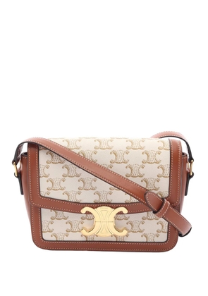 Celine Pre-Owned 2010-2026 Teen Triomphe Coated Canvas and Calfskin Triomphe crossbody bag - White