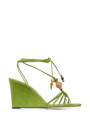 Jimmy Choo Lova Wedge 85 clover mix suede wedges with beads - Green