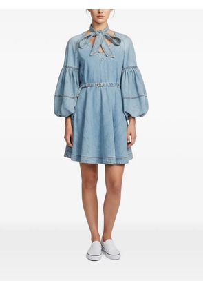 ZIMMERMANN puff-sleeve neck-tie mini dress - Blue
