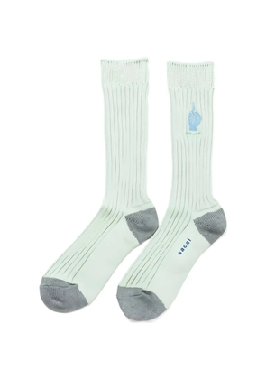 sacai ribbed-knit embroidered socks - Green