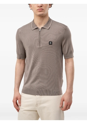 HUGO quarter-zip logo-patch polo - Brown