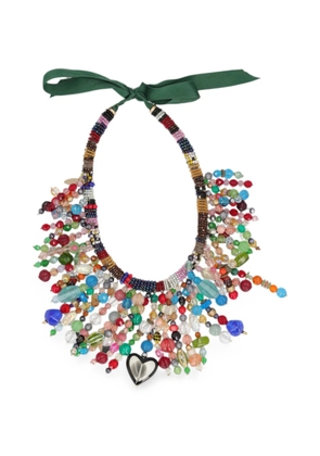 Vintage beaded heart-pendant necklace - Green