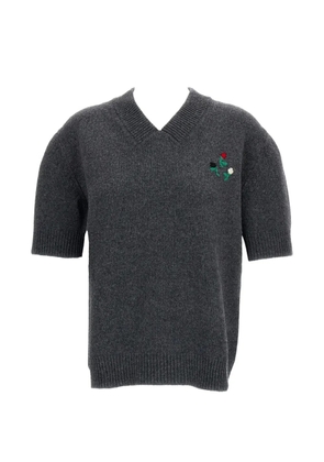 Marni floral-embroidered V-neck sweater - Grey