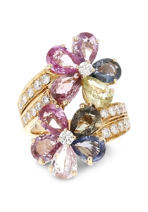 Bvlgari Pre-Owned 2000s flower-motif diamond and sapphire ring - Gold