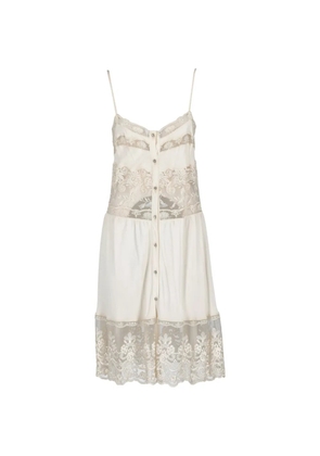 Vintage lace-panelled spaghetti-strap midi dress - Neutrals