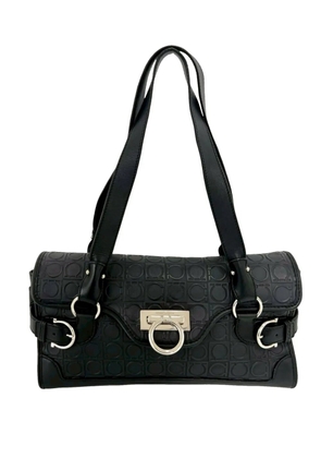 Ferragamo Pre-Owned 2010-2026 Gancini Embossed Leather shoulder bag - Black