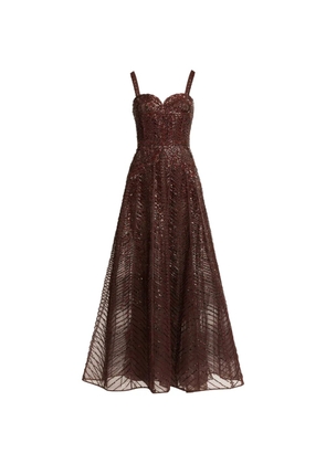 Elie Saab bead-embroidered maxi dress - Brown