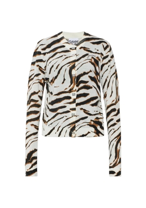 GANNI tiger-print logo-embroidered cardigan - White