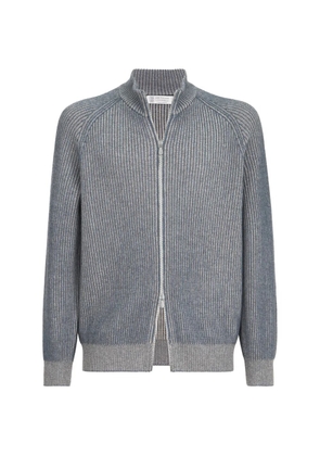 Brunello Cucinelli cashmere vanisé English rib high-neck cardigan with zipper - Grey
