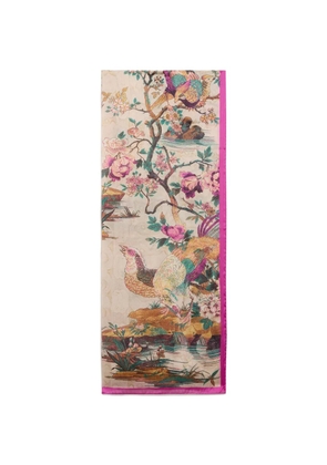 Roberto Cavalli bird-print floral-print scarf - Neutrals