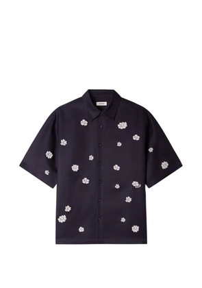 SANDRO floral-flocked short-sleeve shirt - Blue