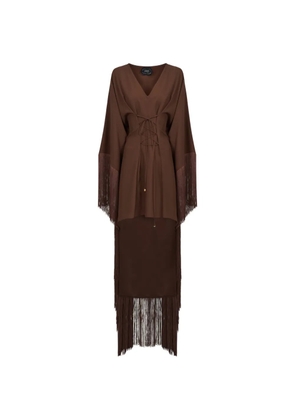 Taller Marmo Sierra fringed kaftan mini dress - Brown
