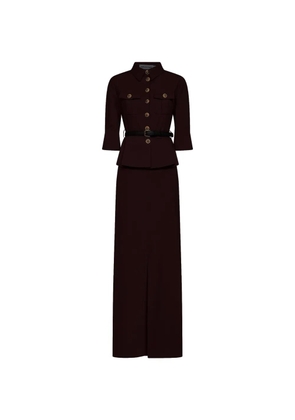 Self-Portrait jewel-button peplum-waist maxi dress - Brown