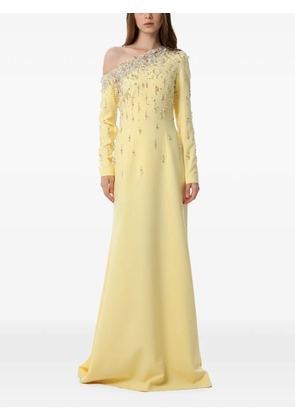 Dina Melwani crystal-embellished one-shoulder maxi gown - Yellow