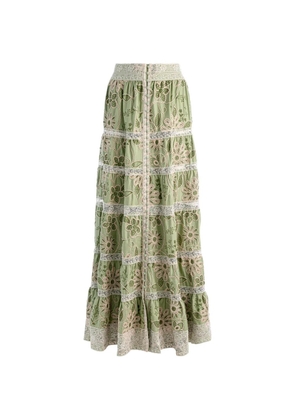 alice + olivia Adira embroidered tiered maxi skirt - Green