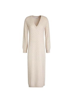 Brunello Cucinelli cable-knit V-neck midi dress - Neutrals