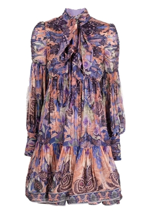 ZIMMERMANN celestial-print ruched mini dress - Blue