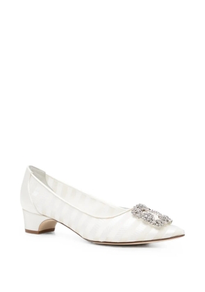 Manolo Blahnik Hangisi crystal-buckle pumps - White
