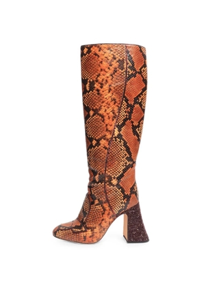Rochas Vintage snakeskin glitter-heel knee-high boots - Brown
