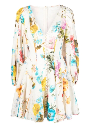 ZIMMERMANN Halcyon floral-print linen minidress - Neutrals