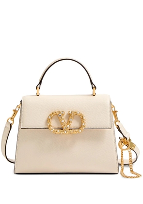 Valentino Garavani Vsling small handbag in grainy calfskin with jewel logo - Neutrals
