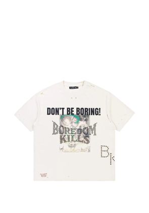 Boredom Kills graphic-print distressed T-shirt - White