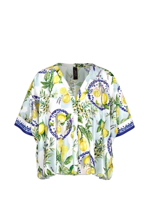 MARCCAIN lemon-print V-neck blouse - Blue