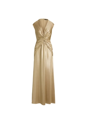 Lauren Ralph Lauren twist-front cap-sleeve maxi gown - Gold