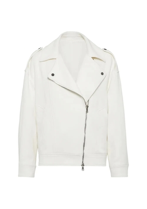 Brunello Cucinelli asymmetric-zip biker jacket - White