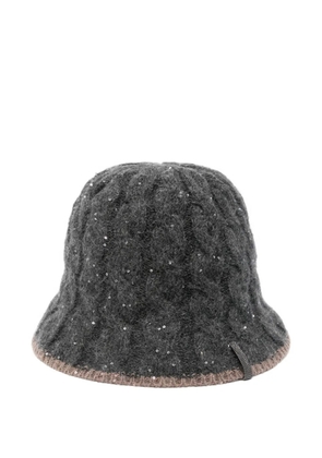 Brunello Cucinelli sequin-embellished cable-knit bucket hat - Grey