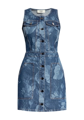 FENDI floral-print denim dress - Blue