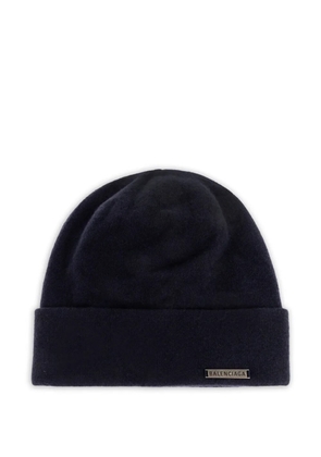Balenciaga logo-plaque beanie - Blue