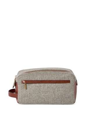Brunello Cucinelli virgin wool, alpaca and cashmere flannel beauty case with grained calfskin inserts and double zipper - Grey
