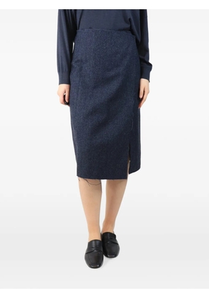 Cédric Charlier herringbone-pattern side-slit midi skirt - Blue