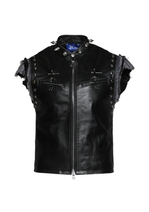 MARKING DISTANCE Gimp studded leather vest - Black