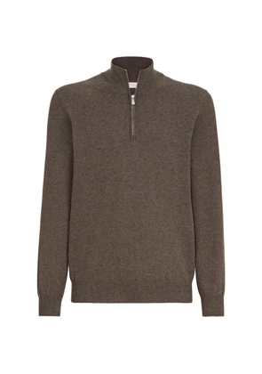 Brunello Cucinelli cashmere sweater with half zip - Brown