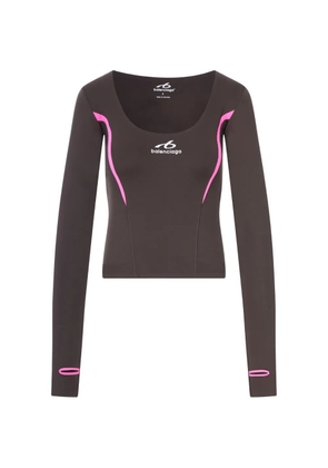 Balenciaga logo-print long-sleeved performance T-shirt - Brown