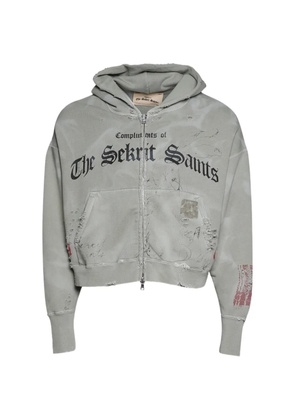 SEKRIT distressed zip-up hoodie - Grey