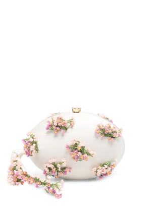 Self-Portrait flower-embellishment clutch bag - White