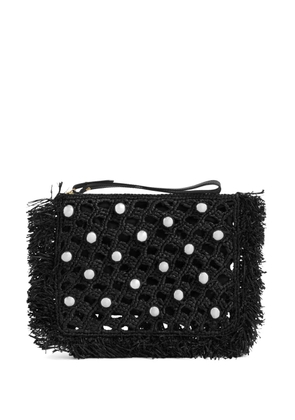 Rabanne pearl-embellished fringed small clutch bag - Black