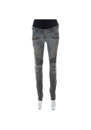 Balmain Pre-Owned pin-tucked knee-detail jeans - Grey