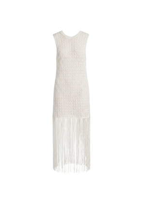 GANNI pointelle-knit fringe-detail dress - Neutrals