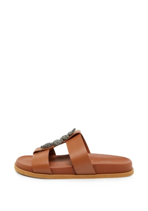 Valentino Garavani Pre-Owned snake crystal-embellished slides - Brown
